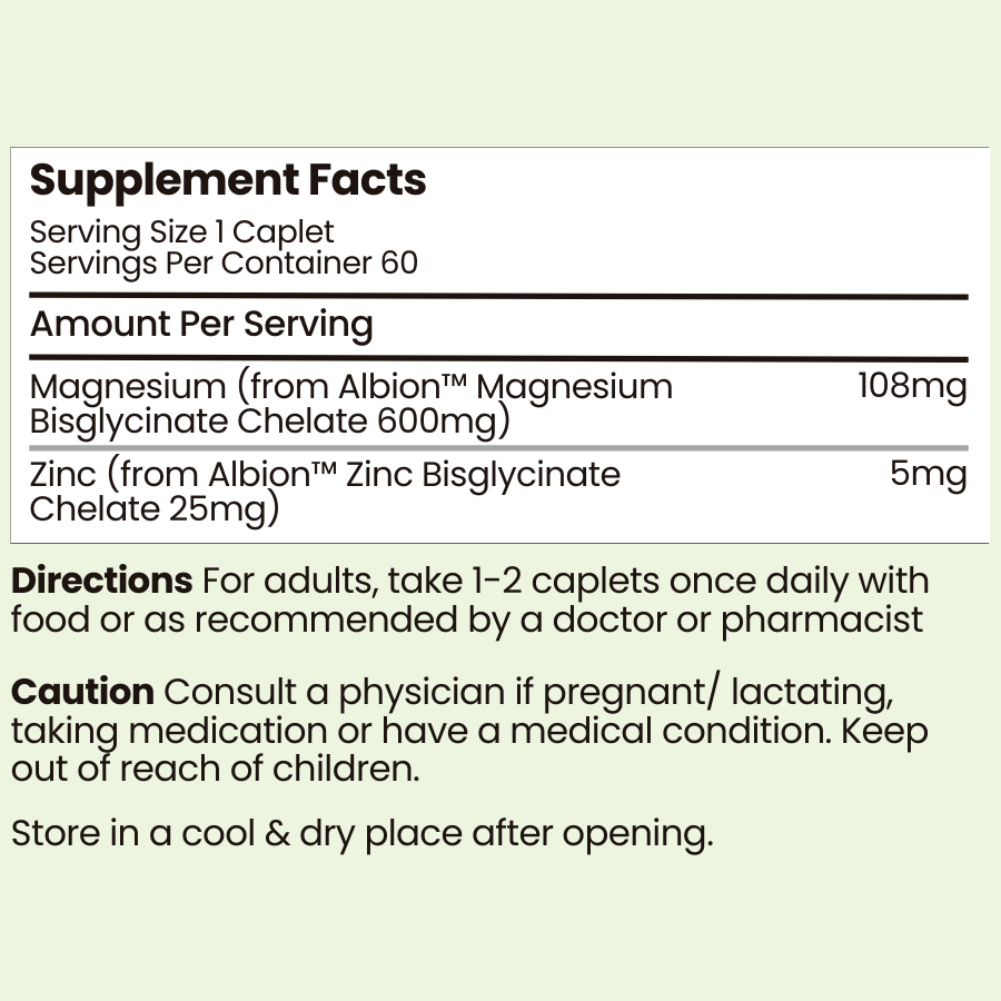 Pure Magnesium Bisglycinate 600mg + Zinc 60s